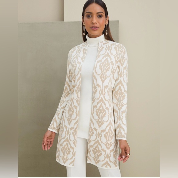 Chico's Sweaters - Damask Knit maxi Cardigan M Gold/Cream Elegant